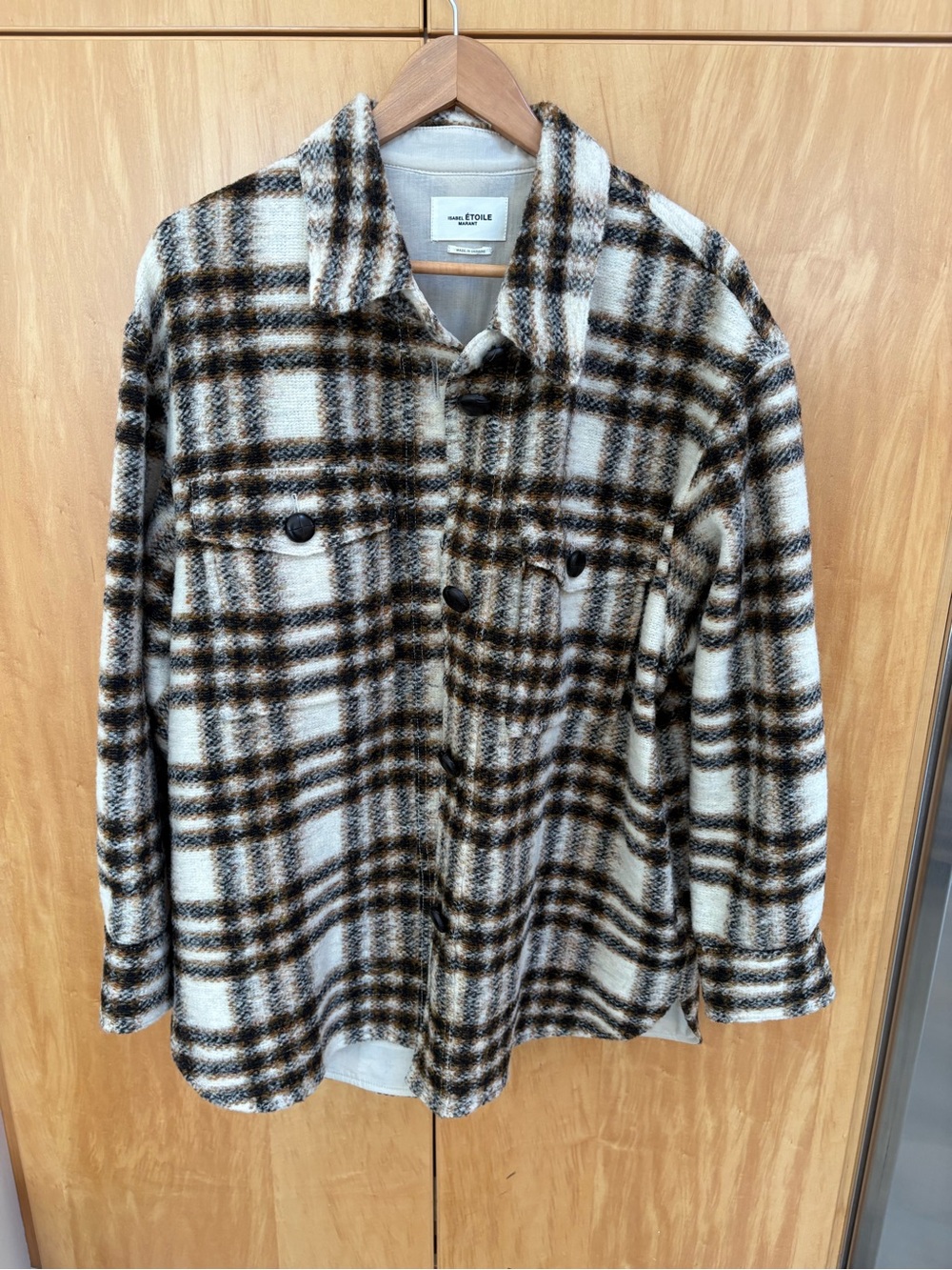 Isabel Marant Plaid Shirt Jacket in Brown & Cream